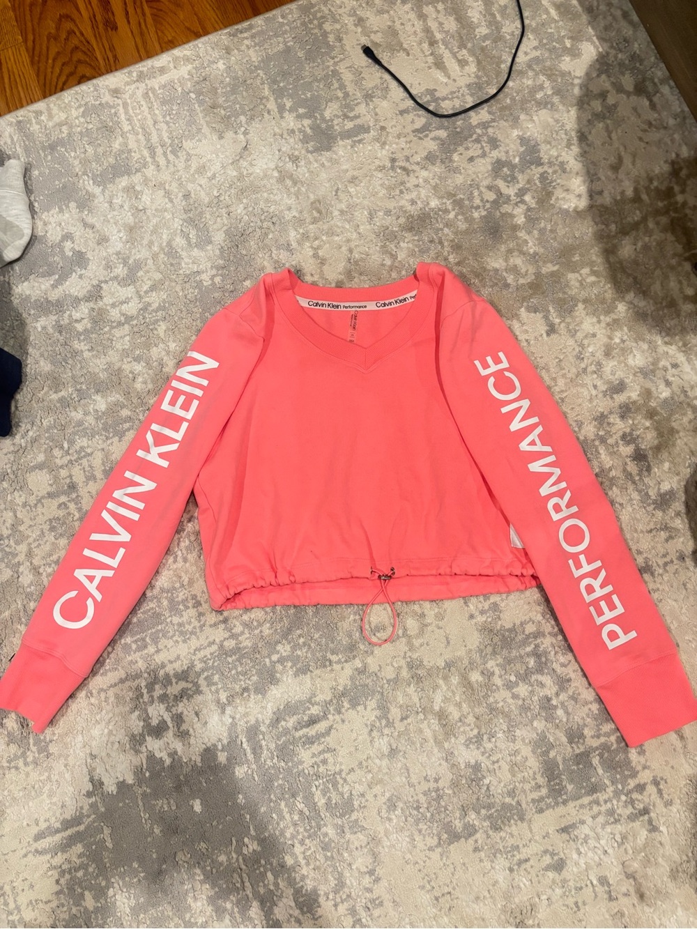 Calvin Klein Coral Pink Logo Sleeve Cropped Pullover